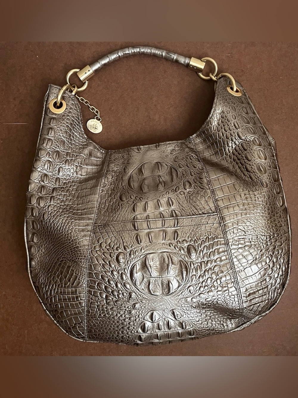Brahmin Kathleen Exotic Leopard & Croc Leather Hobo Shoulder Bag Gold-tone  EUC